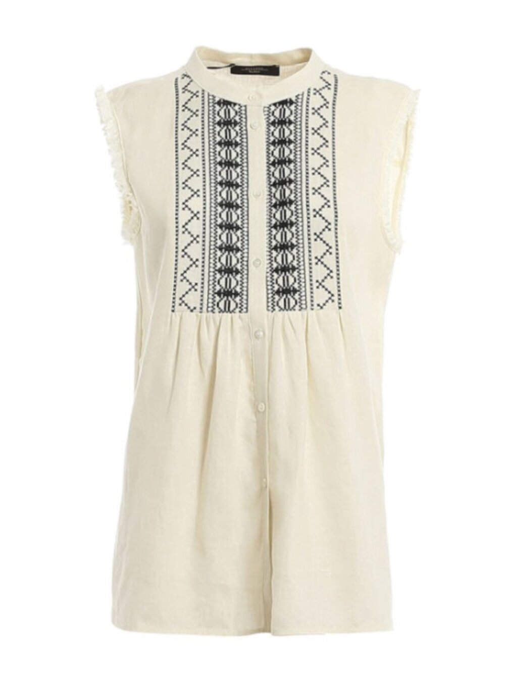 Max Mara Weekend M Albany Embroidered Fringe Sleeveless Linen Cotton Tunic Top